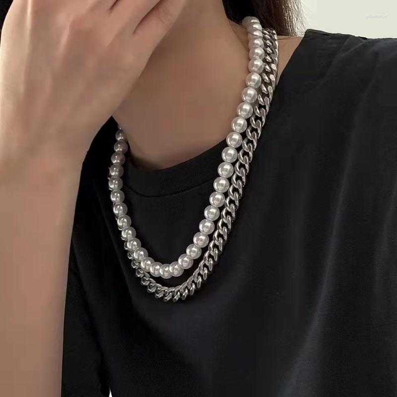 

Chains Hip-Hop Choker Thick Chain Pearl Necklace Female Fashion Style Creative Double Layer Wear Men's AccessoriesChains