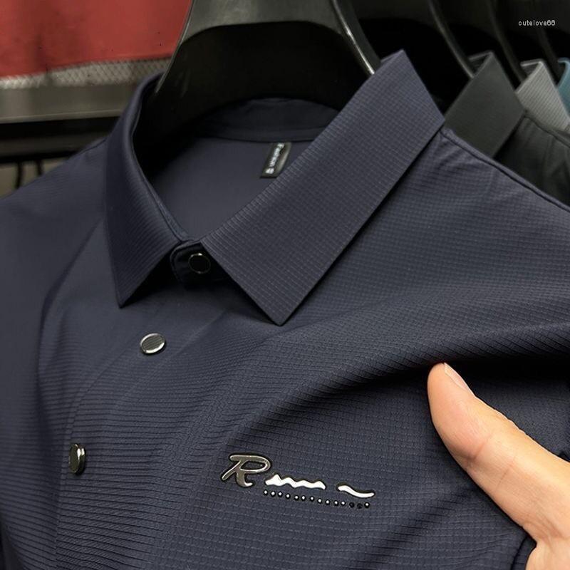 

Men's Polos Luxury High-end Ice Silk Seamless Short Sleeved T-shirt 2023 Summer Fashion Pressure Glue Business Casual Men's Polo Shirt, Black