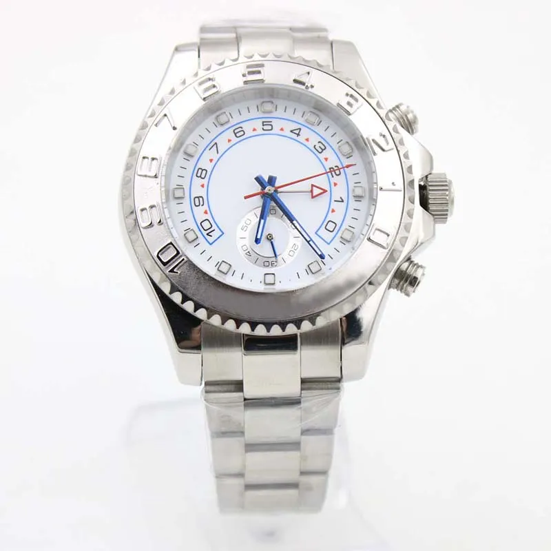 

New 44MM Automatic Mechanical Mens Watch Watches White Dial With Rotatable Silver Top Ring Bezel and Stainless Steel Band