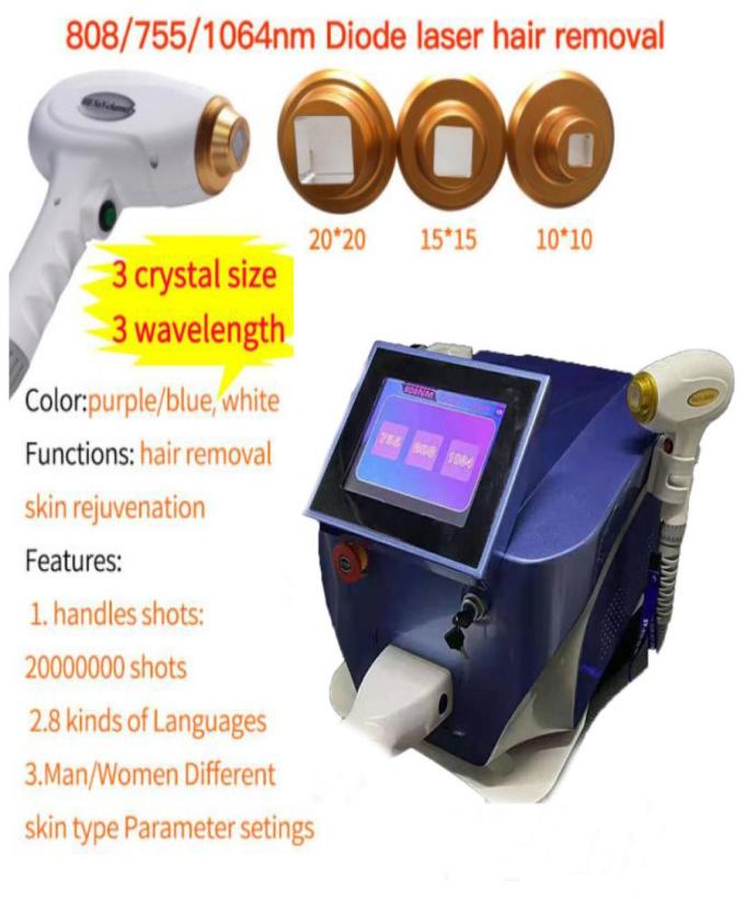

3 Wavelength Portable 808 Diode Laser Beauty Machine for Hair Removal with 20 millions ss8480836