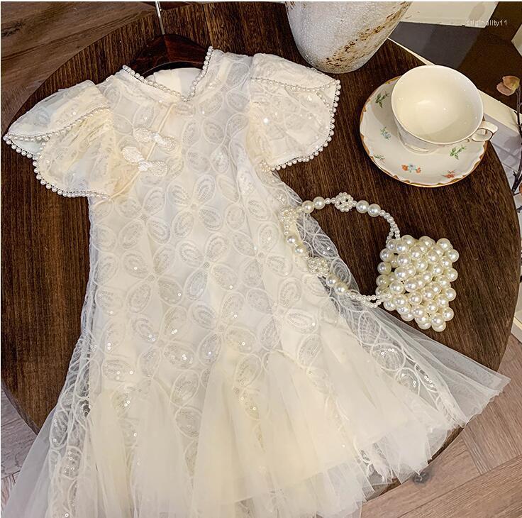 

Girl Dresses Retail Baby Girls Boutique Beading Sequined Mesh Dress Princess Kids Elegant Party 3-7 T, Picture shown