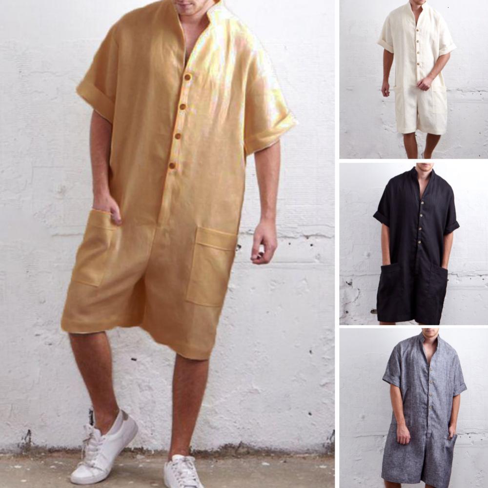 

Men' Jeans Linen Long Sleeve TShirt Solid Color Men Short Stand Collar SingleBreasted Hiphop Trousers Jumpsuit 230628, Yellow