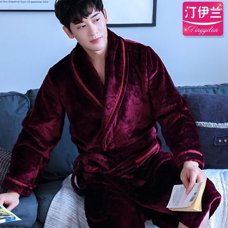 

Men's Sleepwear Men's H5957 Men Robes Male Thickened Coral Velvet Autumn Winter Flannel Bathrobe Large Size Long Sleeve Household, Stylep