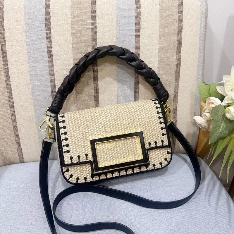 

Beach raffia woven baguette bag designer braid shoulder straws bags elegant evening wallet leather strap patchwork lady baguettes purse top selling, Pink