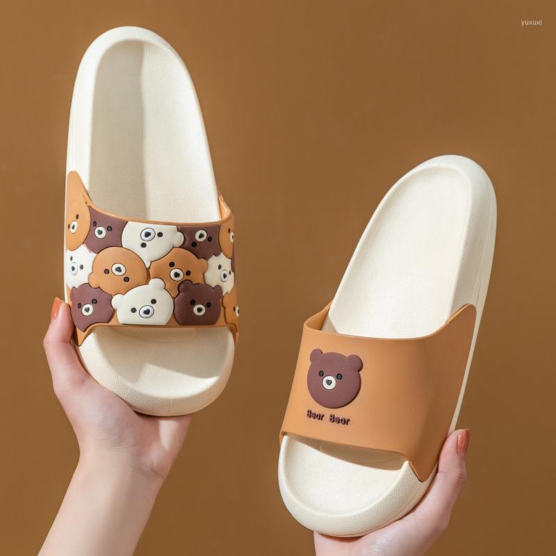 

Slippers Bear Sandals Summer Cute Soft Bottom Indoor Home For Women Men Non-slip Cartoon Girls Couple Unisex, Beige