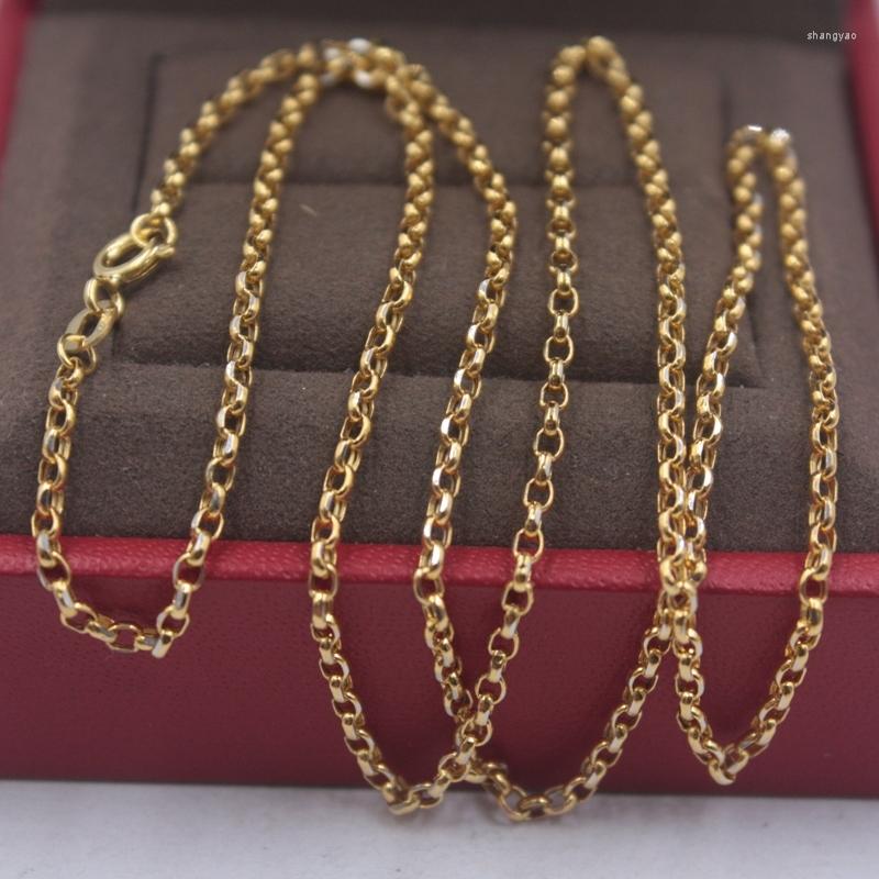 

Chains Pure 18k Yellow Gold Chain Women Luck Rolo Cable Link Necklace 18inches 2.1-2.2g
