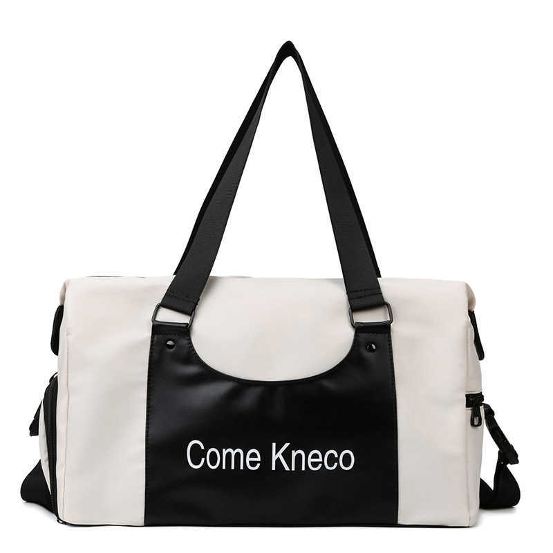 

Short distance travel portable Oxford cloth travel bag large capacity pluggable trolley case dry and wet separation one shoulder crossbody bag trendy, Black