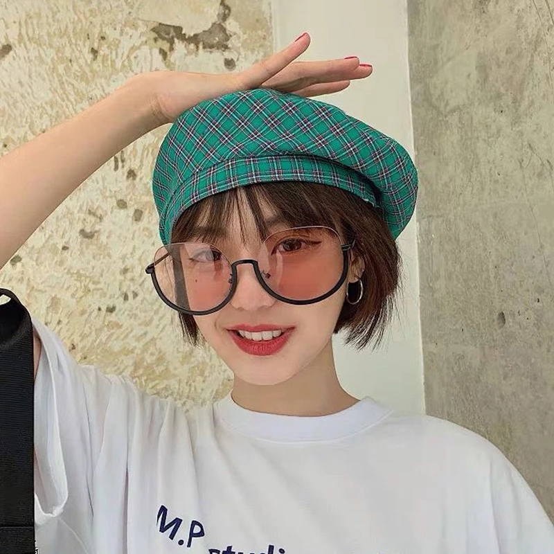 

Japanese Plaid Vintage Beret Women's Autumn Winter Cotton Beanie Hats For Men Girls Boina Streetwear Female Octagonal Flat Cap