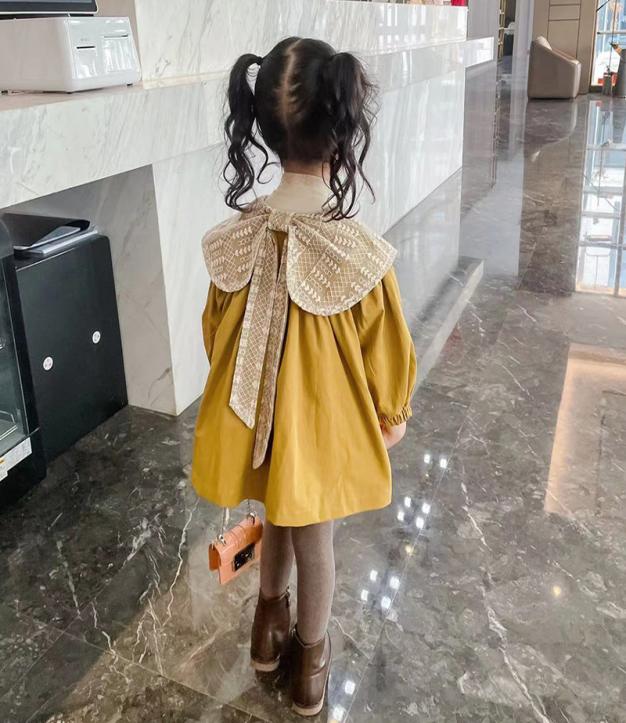 

Autumn kids trench coat girls embroidery big Bows princess outwear children single breasted long sleeve clothing Q88069358488, Yellow