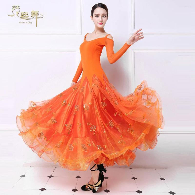 

Stage Wear Lady Customized Ballroom Dance Dress Girls Dancing Competition Women Tango Flamenco Suit Waltz Customes D-0370, Orange