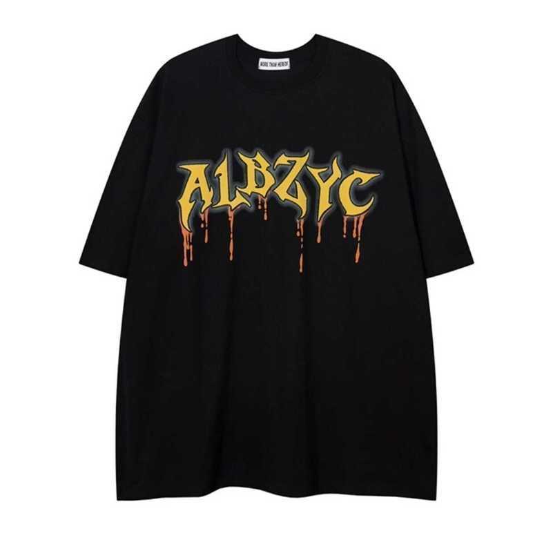 

China-Chic Brand American High Street hiphop short sleeved t-shirt women' summer oversize design sense half sleeve top, Black 240g