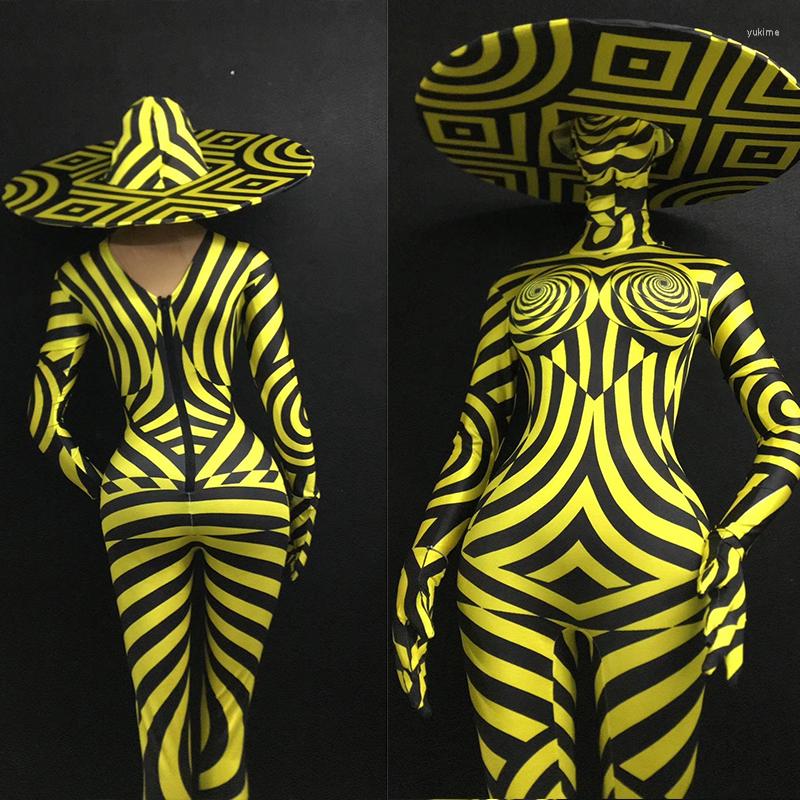 

Stage Wear Bar Nightclub Hallowmas Carnival Printed Jumpsuit Womena Singer Pole Jazz Disco Dance Zebra Stripes Suit Performance, Picture color