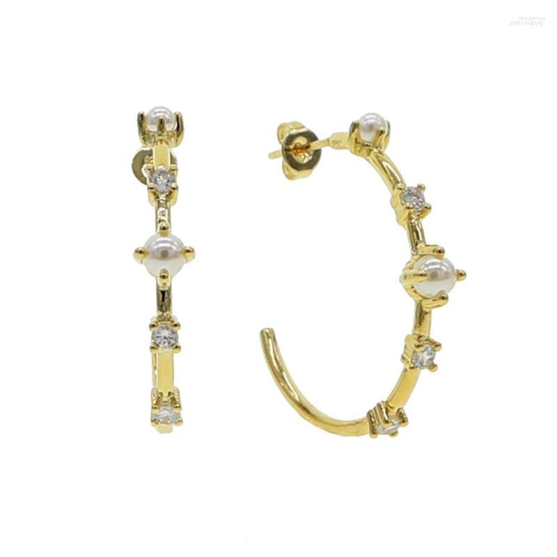 

Hoop Earrings Geometric Circle Earring Paved Cz Pearl Beads Simple Delicate Minimal Jewelry