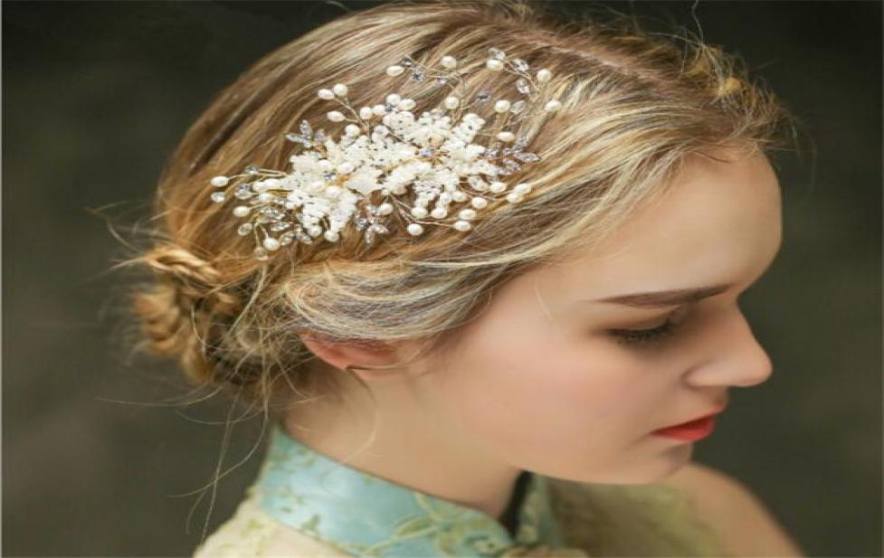 

Designer Fashion Women Party Prom Wedding Bridal Gold Crystal Rhinestone Pearl Beaded Comb Hair Accessories Headpieces Jewelry Cro2809072