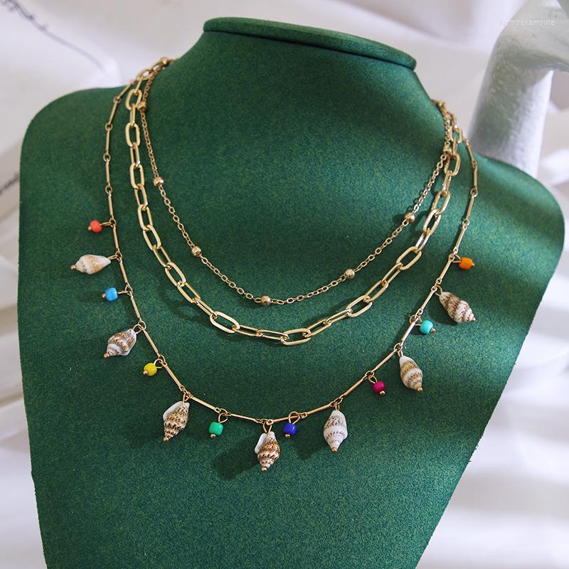 

Pendant Necklaces Bohemian Vintage Colorful Multi-layered Shell Necklace