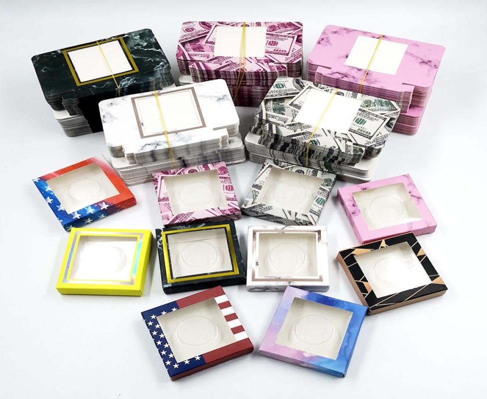 

100pcs a lot false eyelash packaging Square paper box many styles and colors for option lash cases 25 mm mink eyelashe with tray p1255947