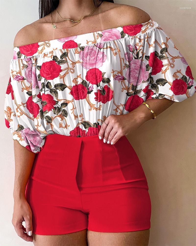 

Women' Tracksuits Spring Summer 2 Two Piece Set Street Fashion Women Casual Short Sleeve Shirt Tops Shorts Suit Off Shoulder Outfit, Orange