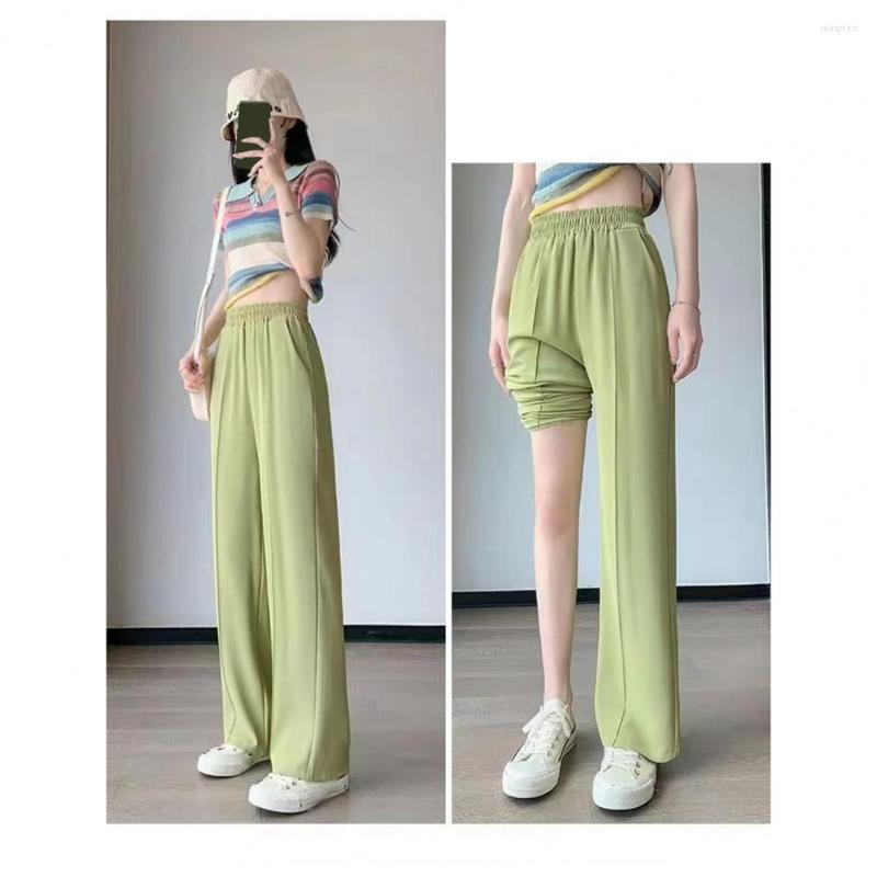 

Women' Pants Long Trousers Lightweight Casual Soft Cool Ice Silk Straight Wide Leg, Black