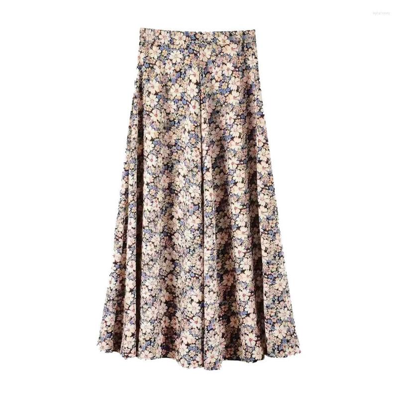 

Skirts Zach AiIsa Summer Women's Fashion Temperament Retro Flower Print High Waist Casual Drape Vacation Wind Skirt, Multi