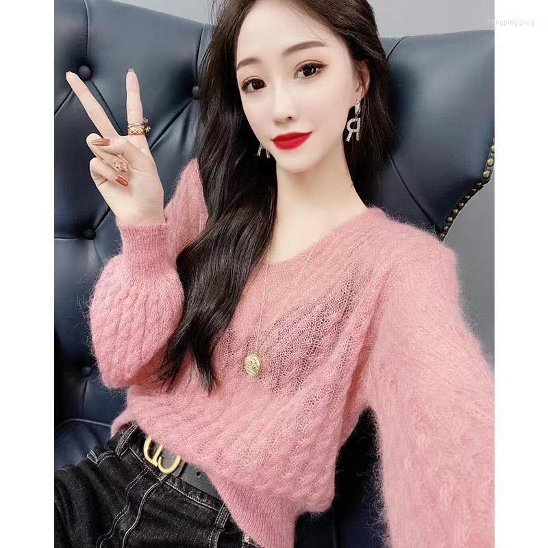 

Women' Sweaters Spring And Autumn V-neck Long Sleeve Knitted Women' Fashion Casual Loose Solid Sweater, Pink