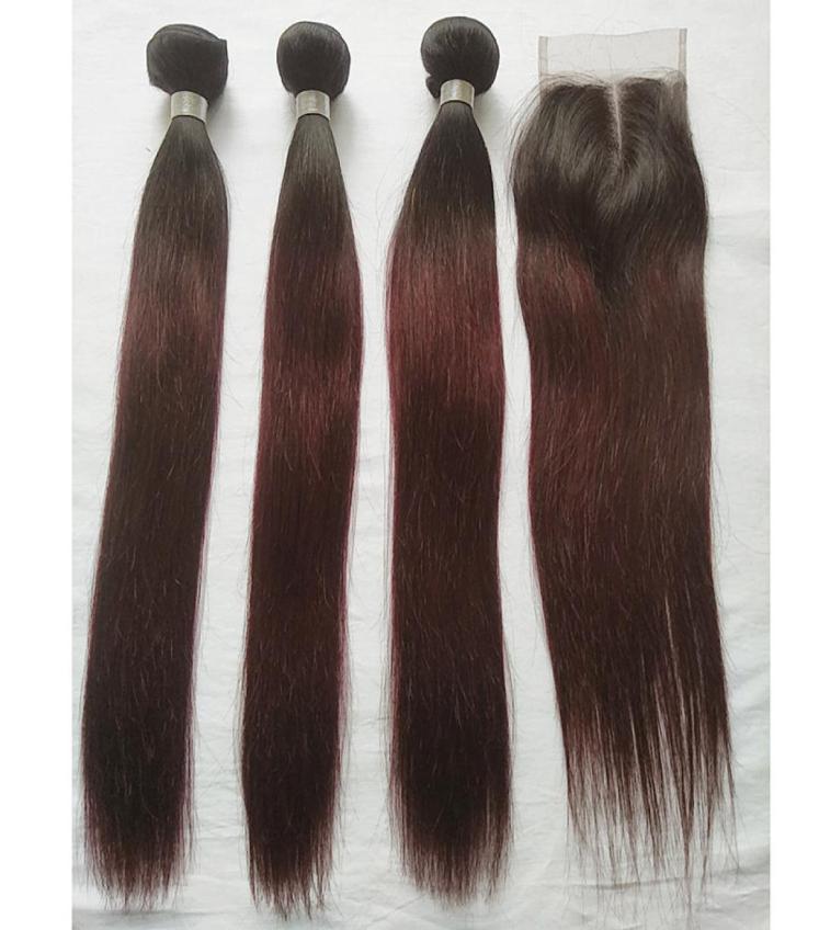 

T 1B 99J Ombre Colored Hair Bundles with Closure Dark Wine Straight Human Hair 3 Bundles with 4x4 Middle Part Lace Closure Extensi7769489, Ombre color
