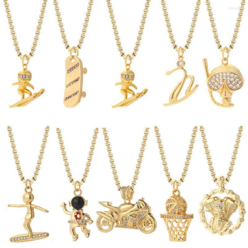 

Pendant Necklaces Sport Style Motorcycle Basketball Necklace For Men Women Fashion Jewelry Gold Color Box Chain Inlaid Zircon
