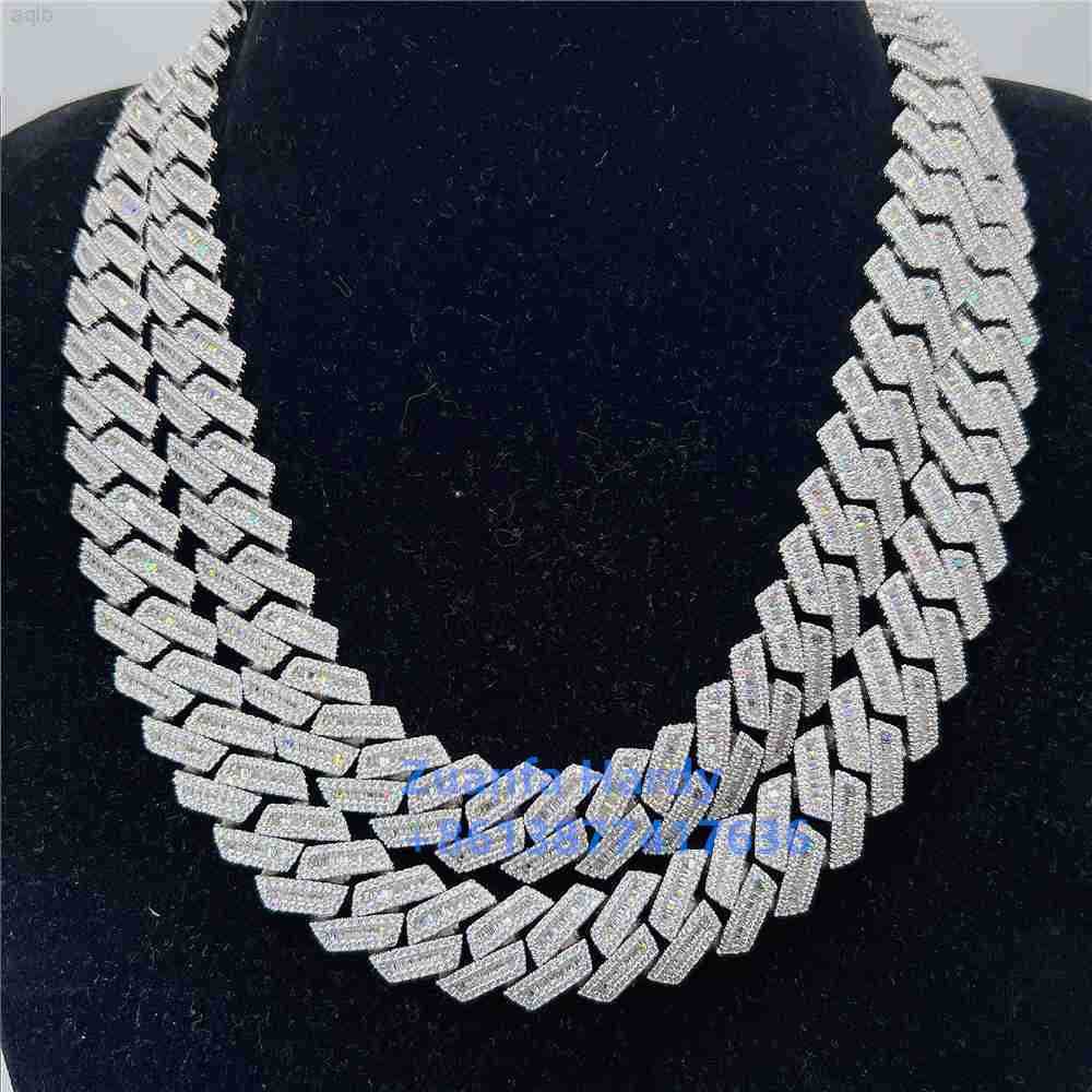 

18mm Hip Hop Jewelry Men Necklace 925 Sterling Silver Fully Iced Out Luxury Vvs Moissanite Baguette Diamond Cuban Link Chain