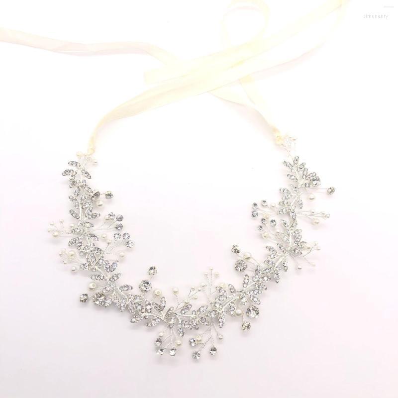 

Hair Clips Silver Color Floral Bridal Tiara Headband Prom Bnads Pearls Jewelry Crystal Handmade Wedding Headpiece Acccessories