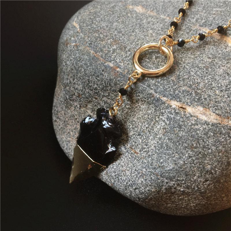 

Chains FUWO Natural Obsidian Arrow Neckace Healing Crystal Piont With 16/18Inches Black Beads Winding Chain Jewelry NC095 4Pieces/Lot