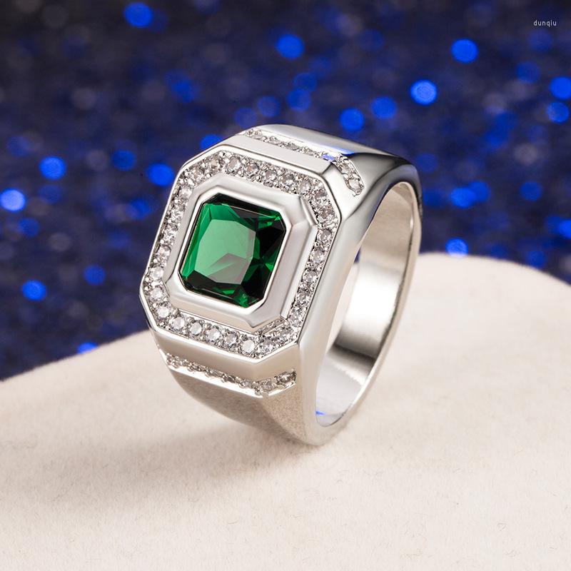 

Cluster Rings Genuine 925 Sterling Silver Diamond Punk Ring For Men Anillos De Jewelry Green Topaz Emarld Gemstone Box Males