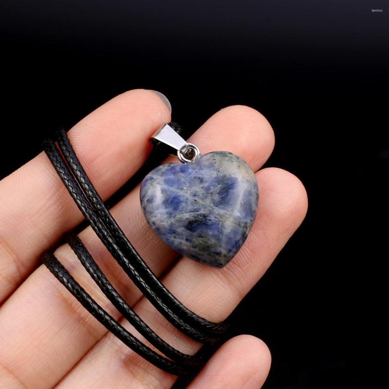 

Pendant Necklaces Natural Stone Heart Necklace Leather Rope Agates For Making DIY Jewerly 25x25x10mm