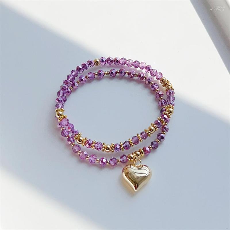 

Strand KKBEAD Heart Charm Bracelets Set For Girl Friends Valentines Day Gift Purple Crystal Strench Bracelet Women Jewelry Pulseras