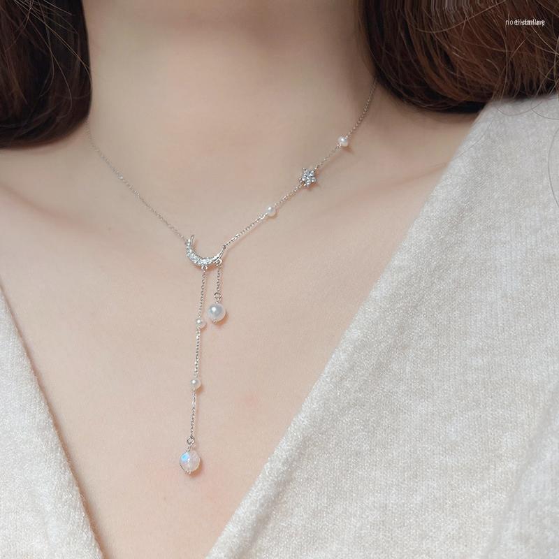 

Pendant Necklaces MOWAMUA Fashion Trend Unique Design Star Moon Elegant Tassel Delicate Zircon For Women Wedding Jewelry Gift Wholesale
