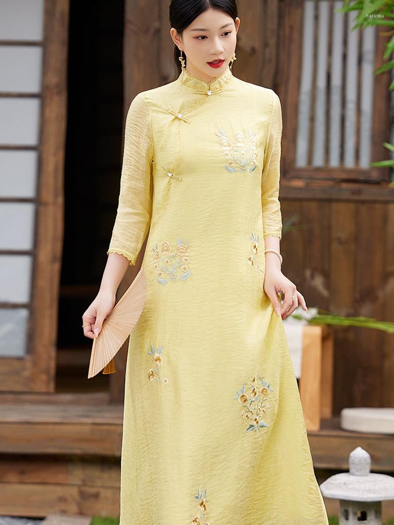 

Ethnic Clothing High-End Spring Summer Chinese Style Qipao Women Elegant Retro Embroidery Slim Lady Dress Cheongsam Female S-XXL