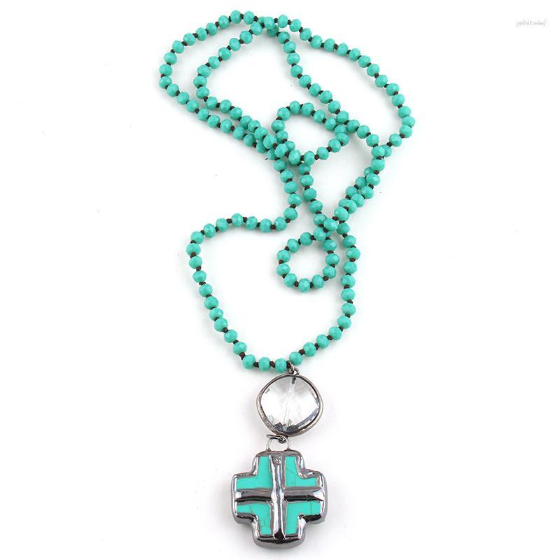 

Pendant Necklaces RH Fashion Bohemian Jewelry Accessory Stone/Glass Knotted With Cross Stone For Women Gift Dropship