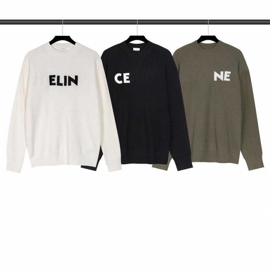 

Designer Sweater Man for Woman Knit Crow Neck Womens Fashion leather Letter Black Long Sleeve Clothes Pullover Oversized white