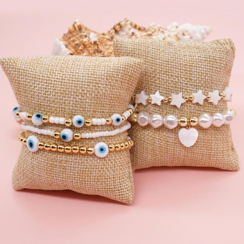 

Strand Beaded Bracelet Eyes Flower Pearls Hearts Fashion Minimalist Hand Knit' Adjustable Bohemian Rice Bead