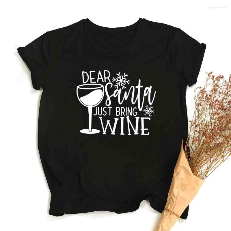 

Women's T Shirts Santa Bring Wine Christmas Women TShirt Female Xmas Gift Short Sleeve Tee Funny Graphic Slogan Aesthetic Tops Oversized, Black