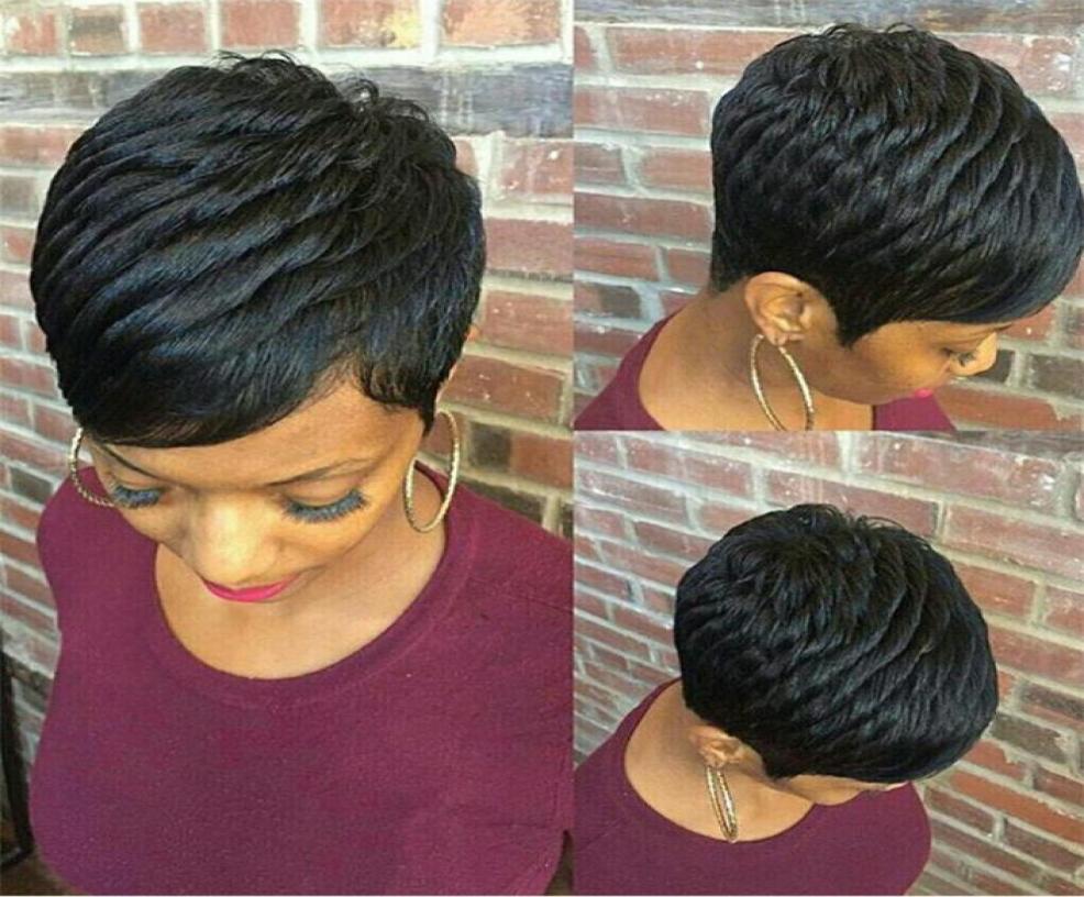 

Very Short Human Hair Wigs Pixie Cut Straight perruque bresillienne for Black Women Machine Made Wigs With Bangs Glueless Wig175995308681, Natural color
