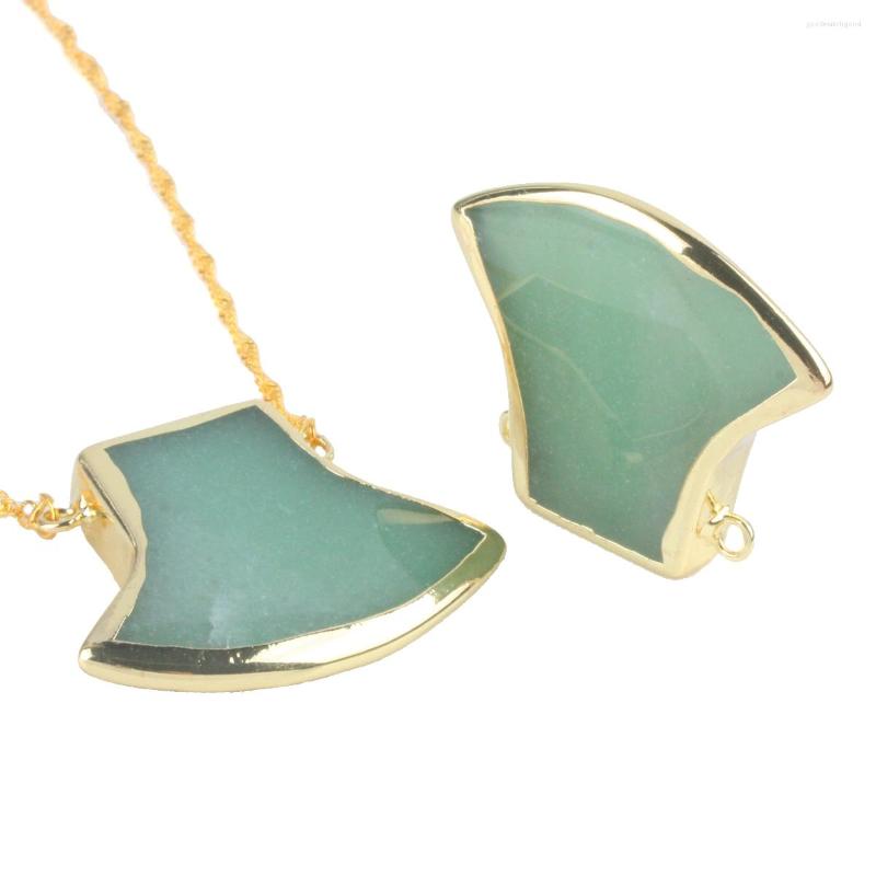

Pendant Necklaces Natural Gem Stone Axe Shape Edge Plated Gold Color Hip Hop Style Jewelry For Cool Men Gift