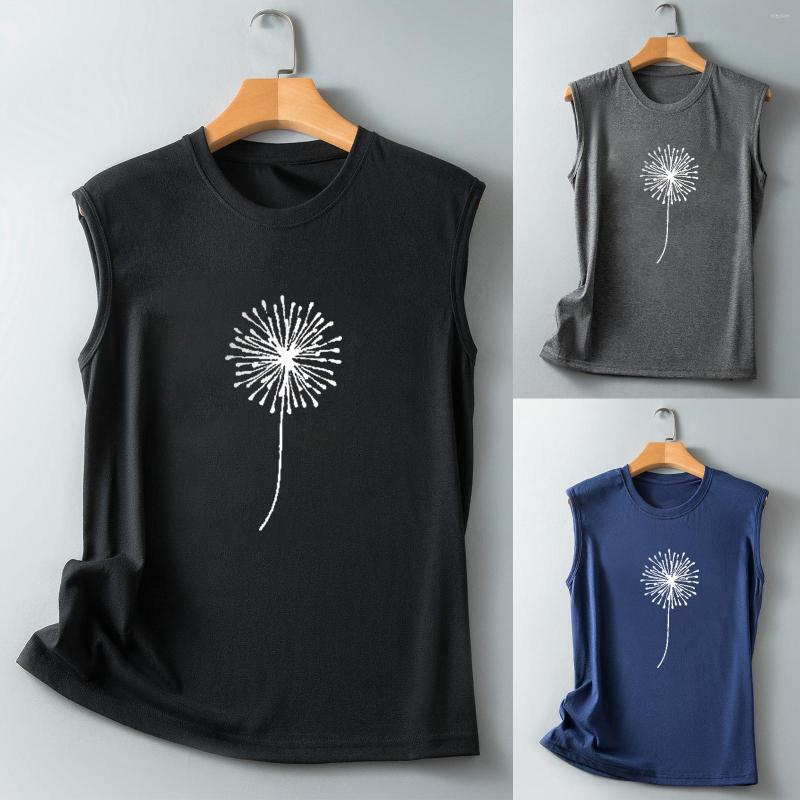 

Women' T Shirts Women Summer Sleeveless Crew Neck Dandelion Printing Tank Tops Casual TShirts Blouse Top, Dark gray