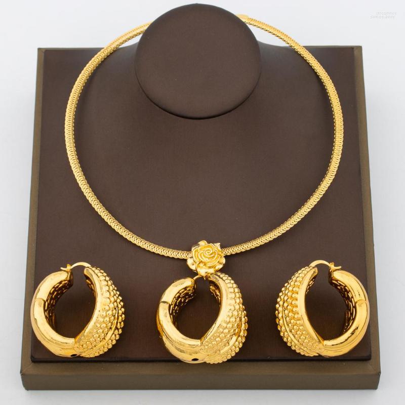 

Necklace Earrings Set Italian Gold Color Jewelry For Party Large Size Hoop And Nigerian Accessories Daily Wear Bridal, Picture shown