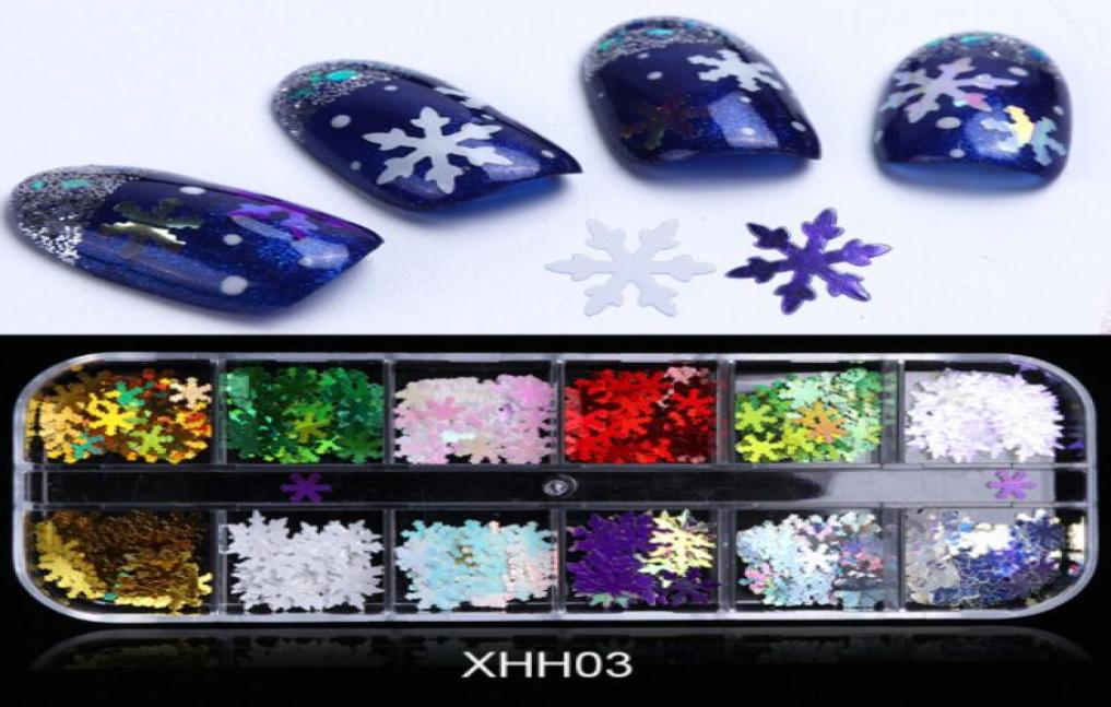 

NEW Snowflake Nail Glitter Sequins Nail Art Stickers 12 Grids Flakes Snow DIY Manicure Tool Xmas Nail Art Decorations Set Epacket 5164164