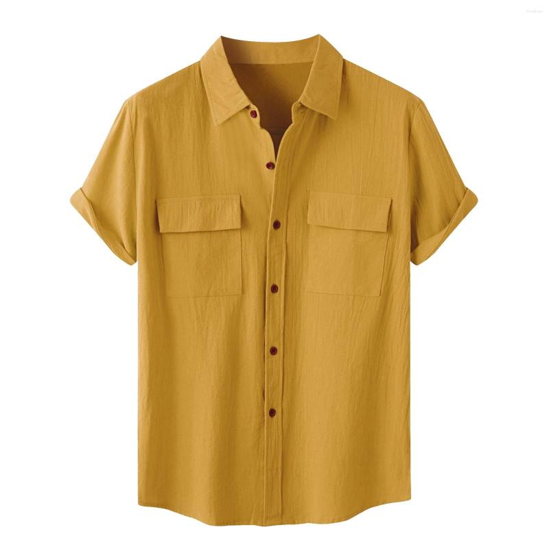 

Men's Casual Shirts 2023 Faux Cotton Linen Men's Solid Color Shirt Cardigan Short Sleeves Loose Lapel T-Shirts T-Shirt Men, Green