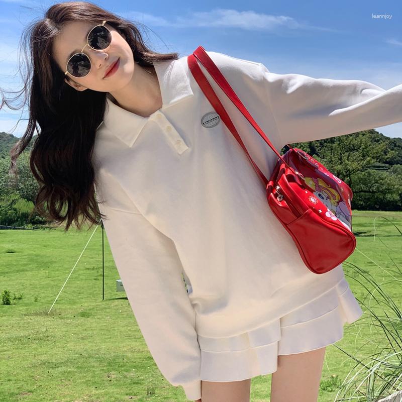 

Women' Hoodies Green Harajuku Oversized Polo Collar Women Vintage Sailor Anime Sweatshirts Y2k Moon Solid Long Sleeve Autumn Tracksuit, Gray