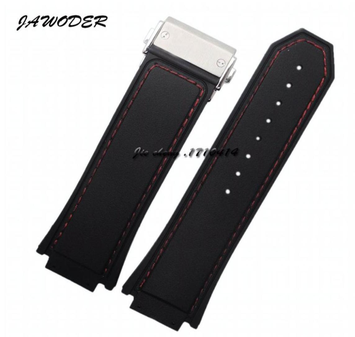 

JAWODER Watchband 30 X19mm Men Red Stitched Black Silicone Rubber Watch Band Strap Stainless Steel Deployment Buckle for HUB Big B8426738
