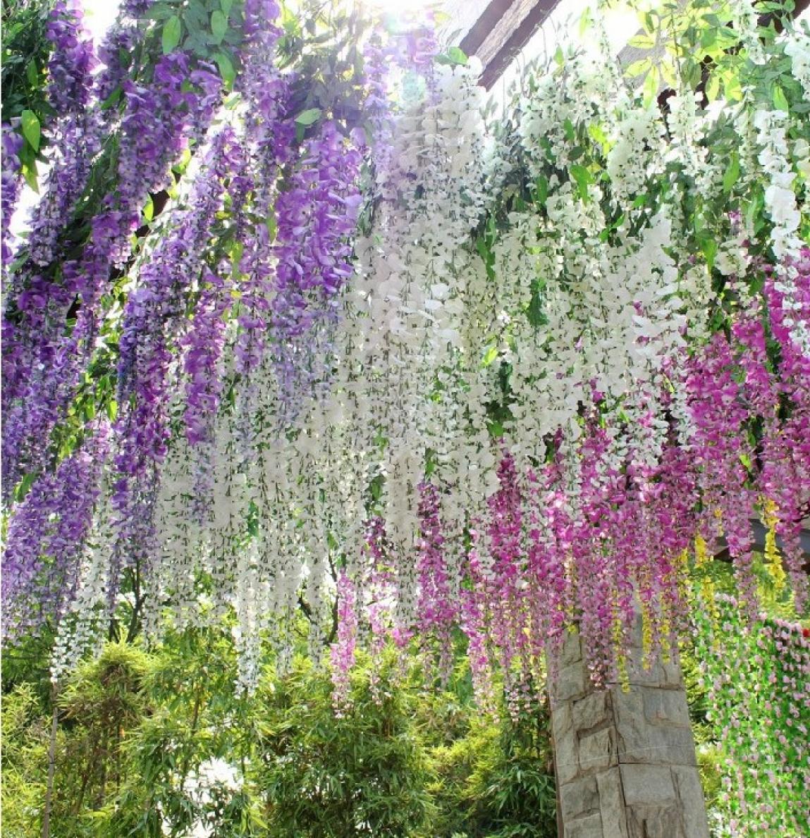 

Glamorous Wedding Ideas Elegant Artifical Silk Flower Wisteria Vine Decorations 3 forks per piece more quantity more beautiful1420308
