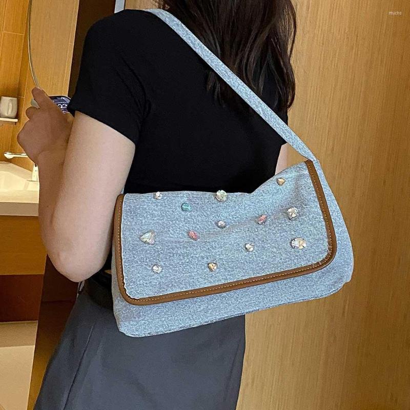 

Evening Bags Underarm Bag Women's Large Capacity Diamond Denim Shoulder 2023 Versatile Handbags Casual Vintage Female Totes, Blue