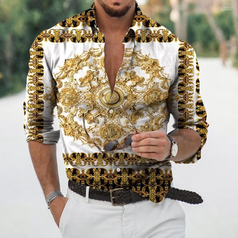 

Men' Casual Shirts Men' Autumn Baroque For Men 3D Long Sleeve Luxury Social Shirt V-neck Oversized Tops Tees Homme Clothing, Pink