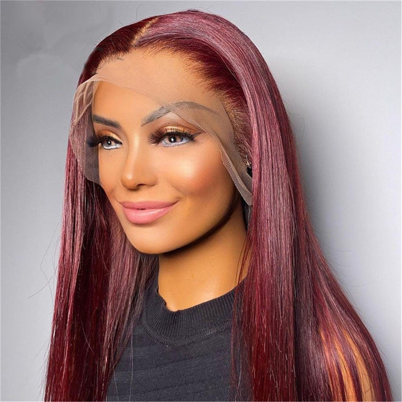 

Wine Red Long Straight Soft 180%Density 26Inch Free Part Glueless Lace Front Wig For Black Women With Baby Hair Natural Hairline, Burgundy